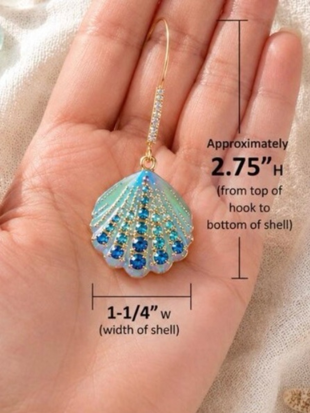 New Betsey Johnson Iridescent Shell Drop Earrings with Aqua Crystals - Picture 9 of 11